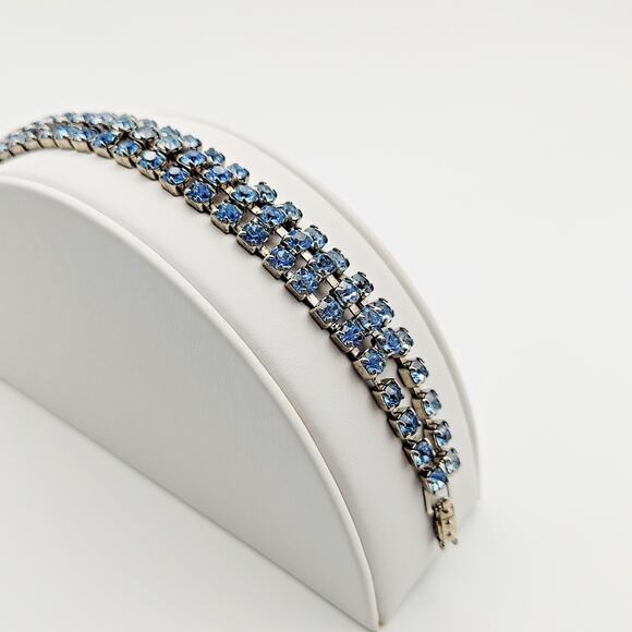 Stunning Baby Blue Marquis Rhinestone Necklace & Bracelet Set Statement Parure - Picture 3 of 16